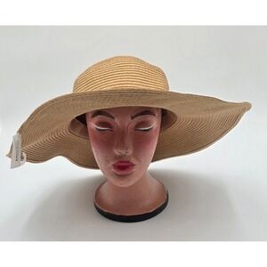 Old Navy Women's Tan Wide Brim Floppy Sun Hat Straw Style L XL New